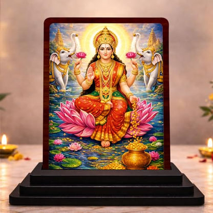 Image 1 of Default Title for the product HD Printed Maa Lakshmi Wooden Idol 4x5 Inch Traditional Pooja Spiritual Showpiece