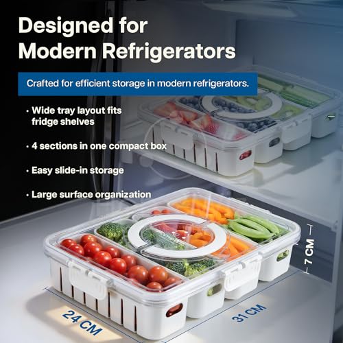 Image 4 of HomeWiz Fridge Storage Containers 3300ml 4-Grid Pack of 2