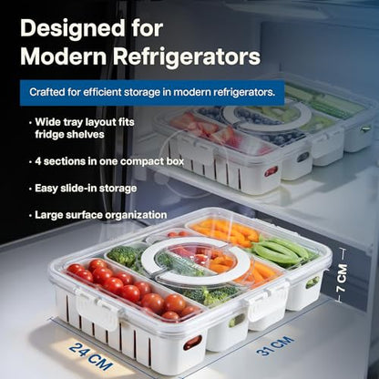 Image 4 of HomeWiz Fridge Storage Containers 3300ml 4-Grid Pack of 2