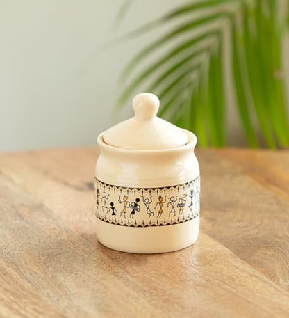 Image 1 of Default Title for the product ExclusiveLane Art Of Warli Ceramic Pickle Jars for Dining Table 280 ml