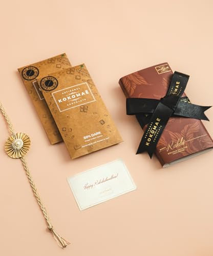 Image 2 of KOKOMAE Rakhi Gift Hamper | 2 Artisanal 60% Dark Chocolate Bars