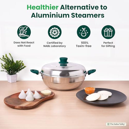 Image 6 of The Indus Valley Stainless Steel Idli Maker/Pot | 2 Plates | 4.5 Litre Nonstick 3-Layer Bottom | Induction Friendly, 100% Pure & Toxin-Free