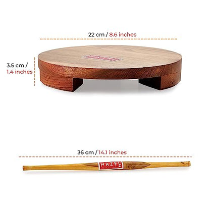 Image 4 of HAZEL Sagwan Polpat Chakla Roti Chapati Maker 23 cm with Wood Roti Roller Belan Rolling Pin 36 cm