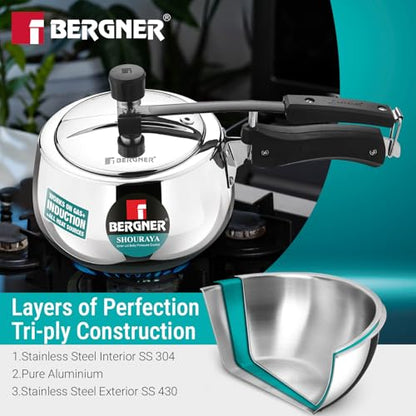 Image 5 of BERGNER Bergner Shouraya Triply Stainless Steel Pressure Cooker 1.5 Litres