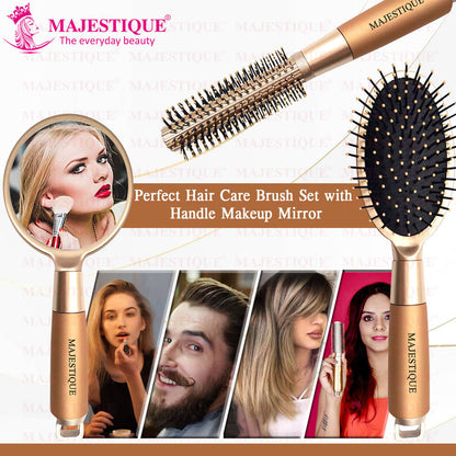 Image 5 of Majestique Golden Set Of Round And Oval Cushion Hair Brushes With Mirror