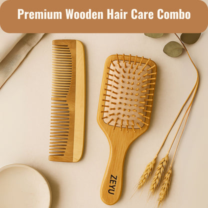 Image 2 of ZEYU Wooden Hair Brush And Wooden Comb With Bamboo Bristles