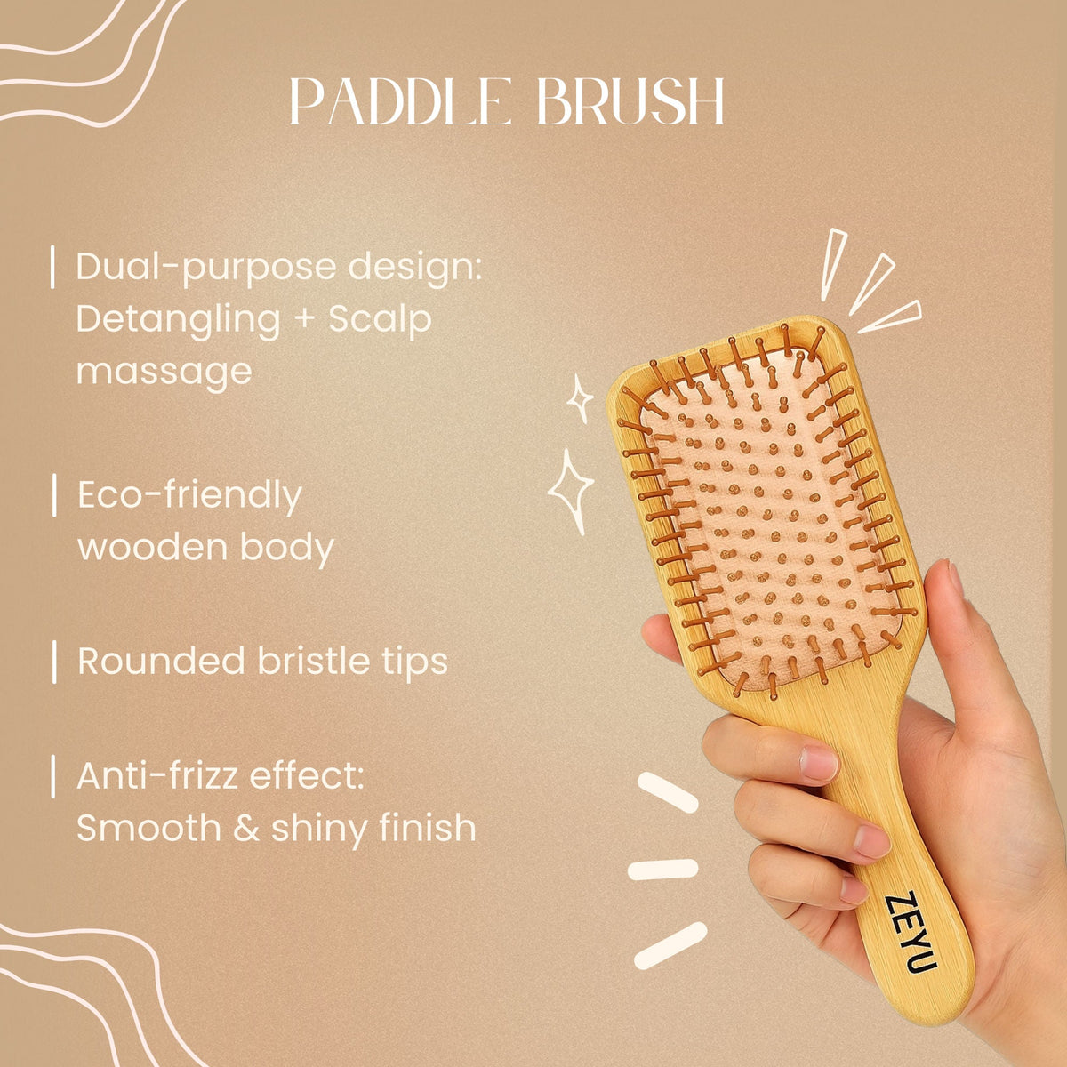 Image 3 of ZEYU Wooden Hair Brush And Wooden Comb With Bamboo Bristles