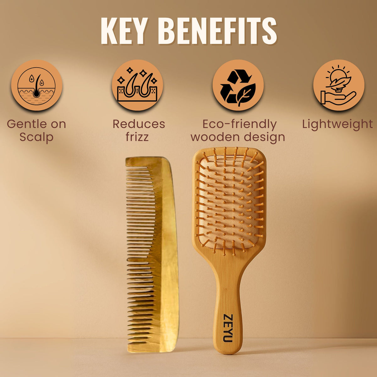 Image 5 of ZEYU Wooden Hair Brush And Wooden Comb With Bamboo Bristles