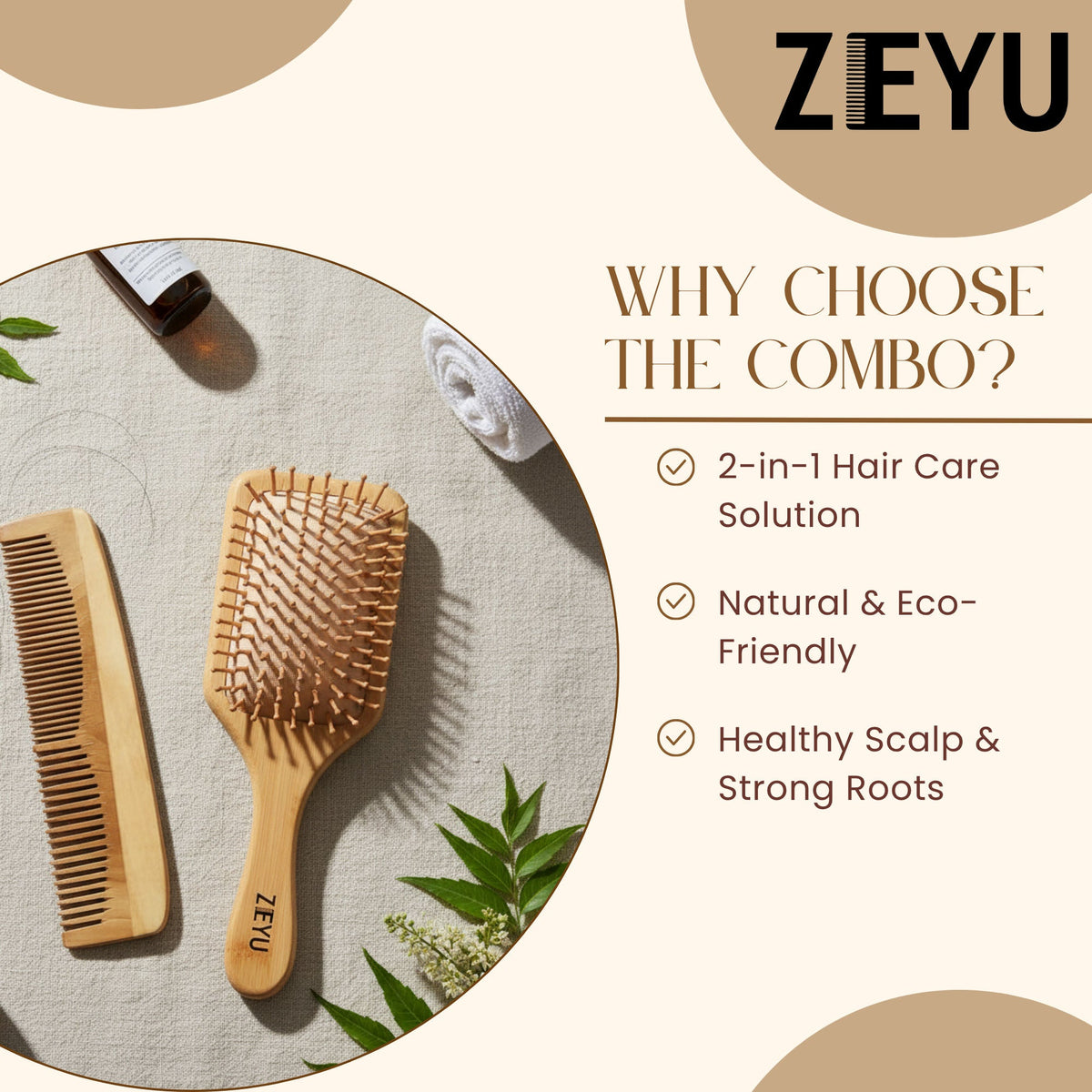 Image 6 of ZEYU Wooden Hair Brush And Wooden Comb With Bamboo Bristles
