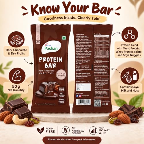 Image 4 of Acme Poshan High Protein Bar, Dark Chocolate & Dry Fruits (50g, Pack of 6)