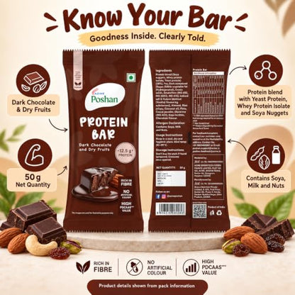 Image 4 of Acme Poshan High Protein Bar, Dark Chocolate & Dry Fruits (50g, Pack of 6)