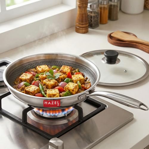 Image 12 of Honeycomb Fry Pan with Glass Lid / 1500 ml for the product HAZEL Triply Stainless Steel Fry Pan