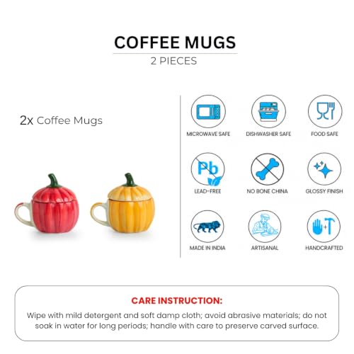 Image 5 of ExclusiveLane Capsicum Bloom Ceramic Coffee Mug with Lid Set of 2 (290 ml)
