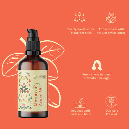 Image 2 of Tattvalogy Organic Moroccan Argan Oil - Vitamin-E Rich, Antioxidant, Tames Frizz for Smooth Hair