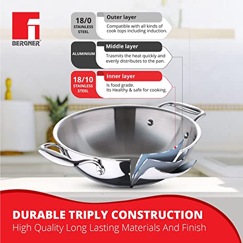 Image 13 of BERGNER TriPro Triply Stainless Steel Kadai with Lid