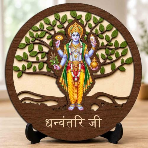 Image 1 of Default Title for the product Dhanvantari Ji Wooden Idol with Stand for Home Temple, Puja Room, Office Desk & Indoor Mandir Decor - 5x5 Inch