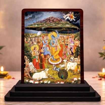 Image 1 of Default Title for the product Krishna Leela Sacred Portrait Wooden Idol 4x5 Inch HD Printed Table Decor for Home Temple