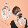 Image 1 of 1 pc for the product Majestique Hair Scarf Scrunchies Printed Satin Silk Elastic Bow Scrunchies - 1 Pc