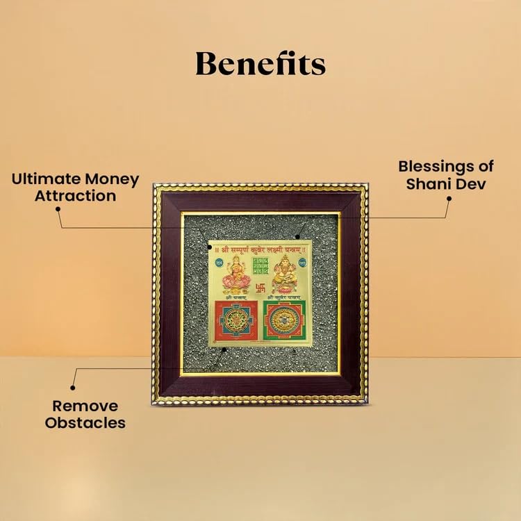 Image 6 of Astrotalk Ghar Samriddhi Combo | Shree Yantra & Lakshmi Kuber Yantra | Pyrite Stone Frame for Money & Success | Home Decor vastu Items for Home & Office | Gift for Man & Woman | 19x19x1 cm | 2 Piece