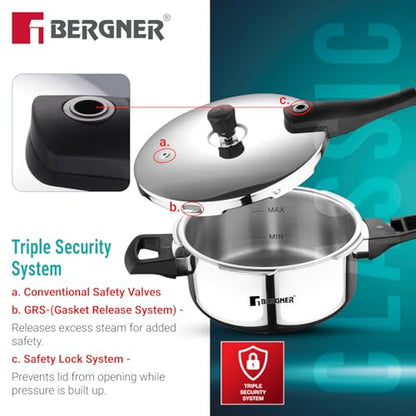 Image 6 of BERGNER Argent Elements Triply Stainless Steel 3.5 L Outer Lid Pressure Pan