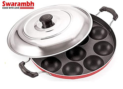 Image 7 of Swarambh Non Stick 12 Cavity Aluminium Appam Patra Ponganal Pan with Lid