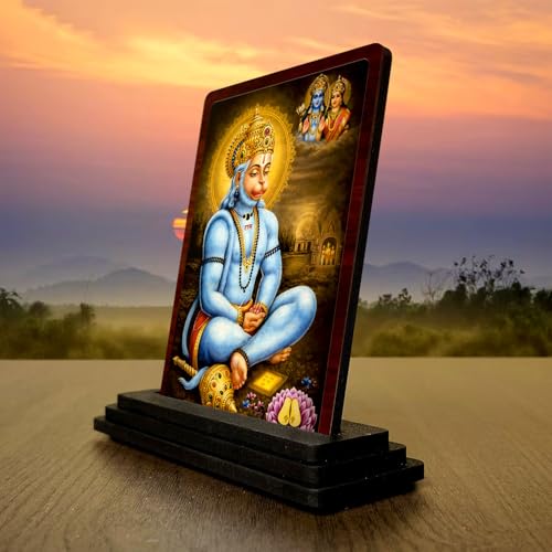 Image 3 of 4x5 Inch Hanuman Wooden Idol with HD Print | Divine Grace Desk & Temple Decor