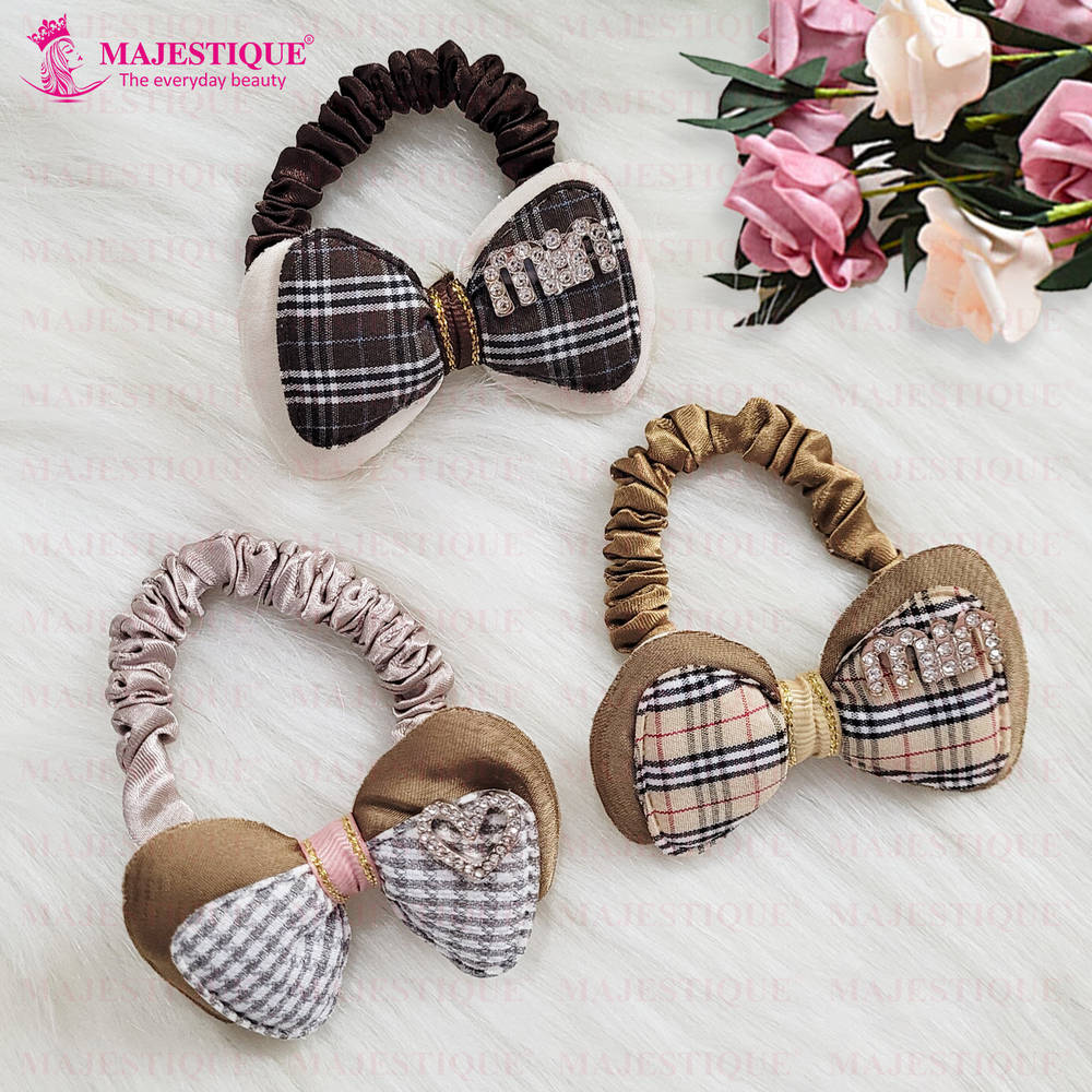 Image 5 of Majestique Burberry Print Hair Bow Ponytail Rubber Band