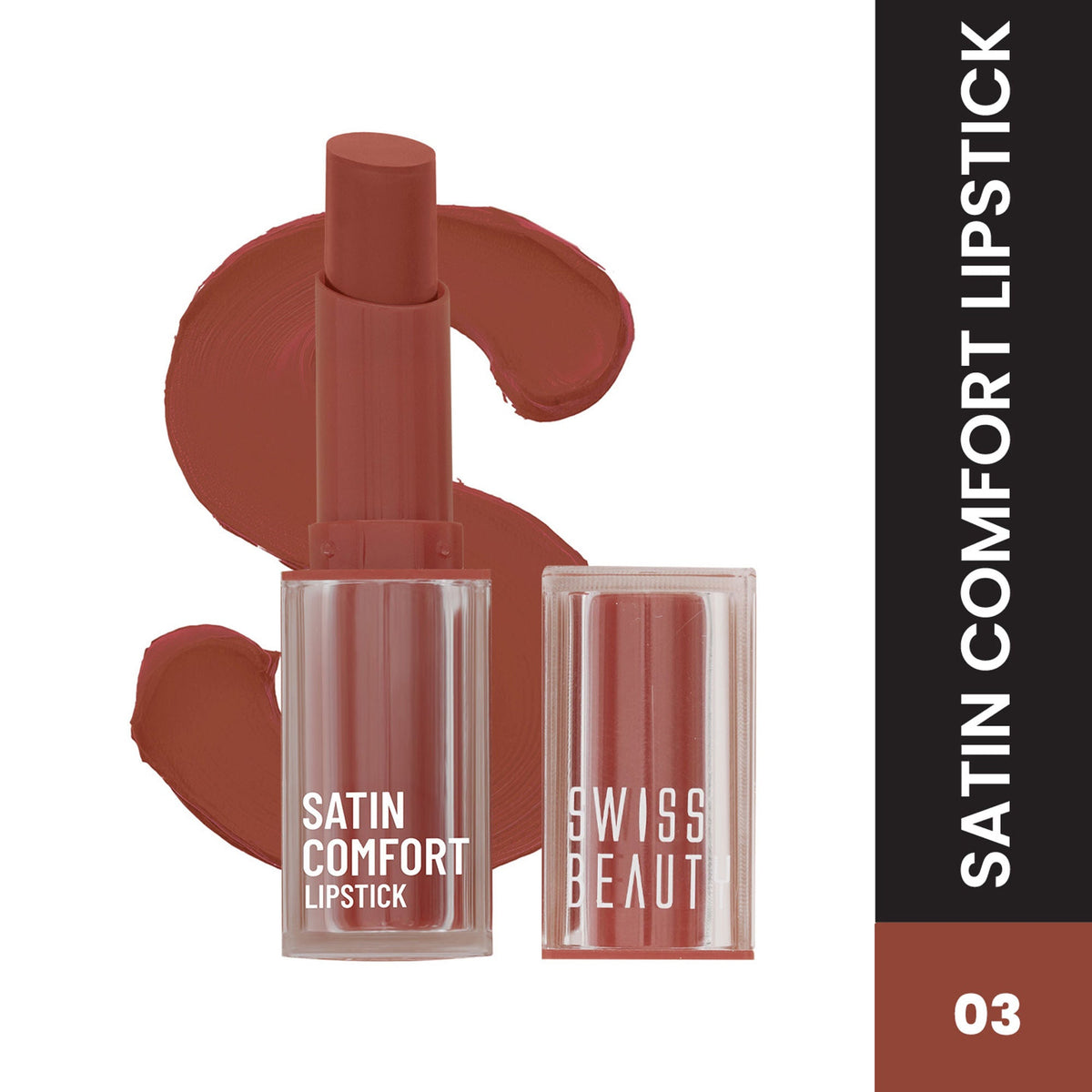 Image 1 of 3 gm for the product Swiss Beauty Satin Comfort Smooth Glide, Highly Pigmented , Ultra Hydrating Lipstick - 3 Roasted Brown