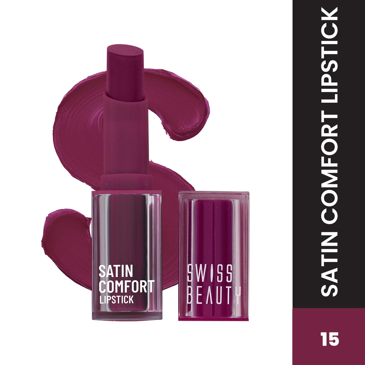 Image 1 of 3 gm for the product Swiss Beauty Satin Comfort Smooth Glide, Highly Pigmented , Ultra Hydrating Lipstick - 15 Old Cherry