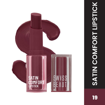 Image 1 of 3 gm for the product Swiss Beauty Satin Comfort Smooth Glide, Highly Pigmented , Ultra Hydrating Lipstick - 19 Burnt Maroon
