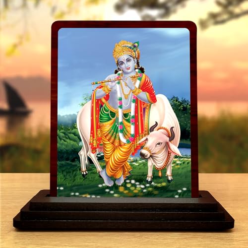 Image 1 of Default Title for the product Panchmukhi Hanuman Wooden Idol - Glossy Finish 5x4in | Murti for Car Dashboard & Home Temple | Perfect Small Statue for Door Entrance & Puja | Enhance Spaces (Cow Krishna)