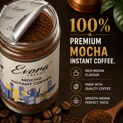 Image 5 of EVORA Greens 100gm Instant Coffee Powder | Mocha Flavour | Coffee with Arabica & Robusta Blend - Medium Roast | Make 50 Cups