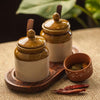 Image 1 of Default Title for the product ExclusiveLane Old-Fashioned Ceramic Pickle Jars with Spoons & Tray 230 ml