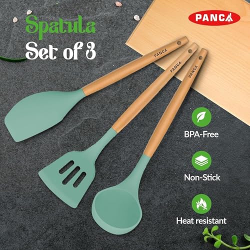Image 4 of PANCA Silicone Non Stick Spatula Set of 3 with Wooden Handle