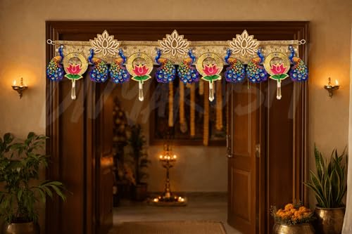 Image 6 of Divyakosh Handcrafted Peacock Lotus Toran Door Hanging 40 Inch | Traditional Indian Bandarwal for Home Entrance, Pooja Room, Diwali, Wedding & Festive Decoration