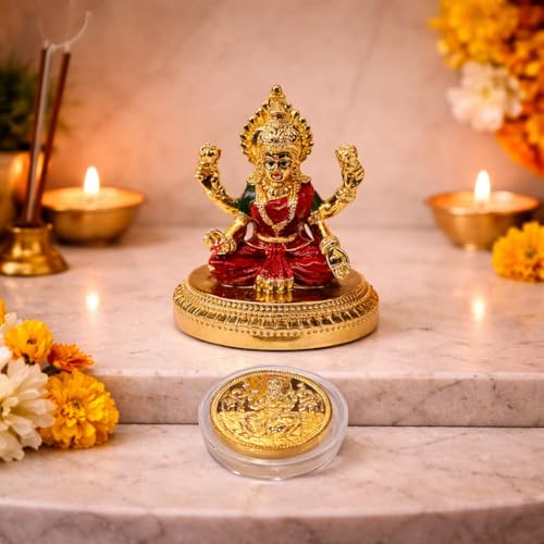 Image 4 of Gold Art India Round Laxmi Gold Plated Idol for Mandir (3" Inch)