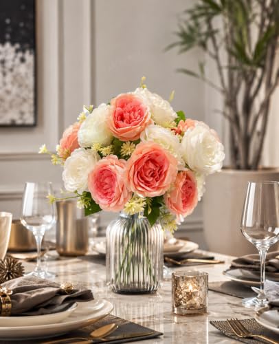 Image 6 of Divyakosh Artificial Flowers for Vase (10 Peonies), Artificial Flowers Bunch (Vase Not Included), Luxury Floral Centerpiece for Living Room Dining Table Office Decor
