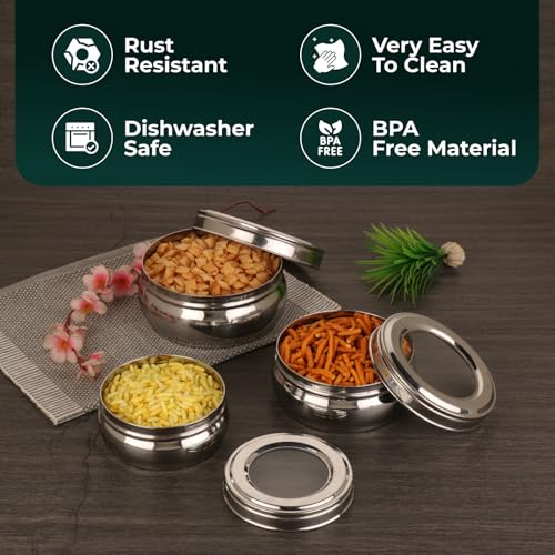 Image 6 of MARU Stainless Steel Storage Containers with Glass Lid Set of 3 (500ml, 750ml, 1100ml)