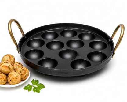 Image 1 of Default Title for the product simsnura Black Iron Appam Patra with Double Side Handle 10 Inch 1 Count