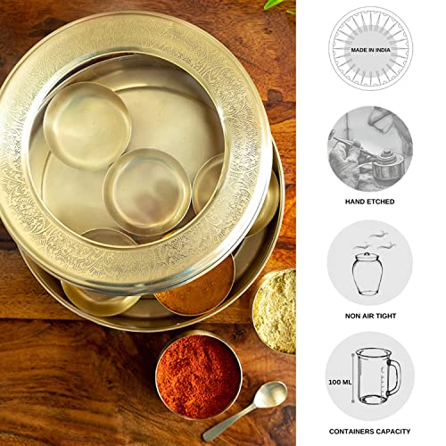 Image 7 of ExclusiveLane Floral Brass Spice Box for Kitchen with Spoon 7 Containers 100 ml