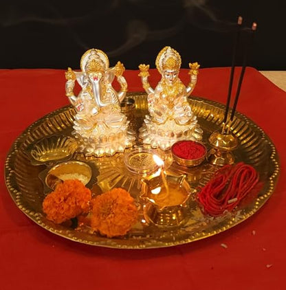 Image 6 of Gold Art India Kamal Laxmi Ganesh Silver Matte Idol for Home Decor with Gold Plated Coin (4.1" Inch)