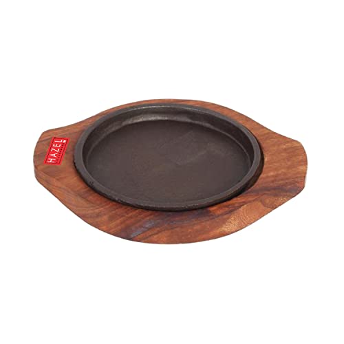 Image 1 of Default Title for the product HAZEL Cast Iron Sizzler Plate with Wooden Base 6 Inch
