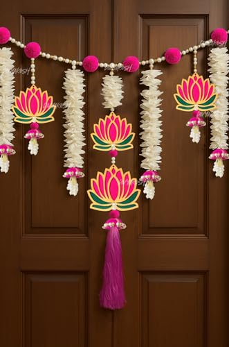 Image 3 of Divyakosh Wooden MDF Lotus Handmade Door Bandarwal Toran (Both Side Lotus) -Diwali Ganesh Pooja New Year Inauguration Wedding Festival Home Decor, 37Inches
