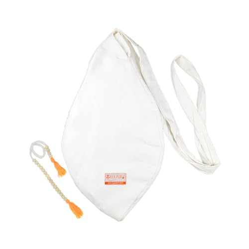 Image 1 of Default Title for the product Original Pure Cotton Gomukhi Japa Bag with Sakshi Mala Counter & Zip Pocket | Chanting Bag for Daily Mantra Jaap (White)