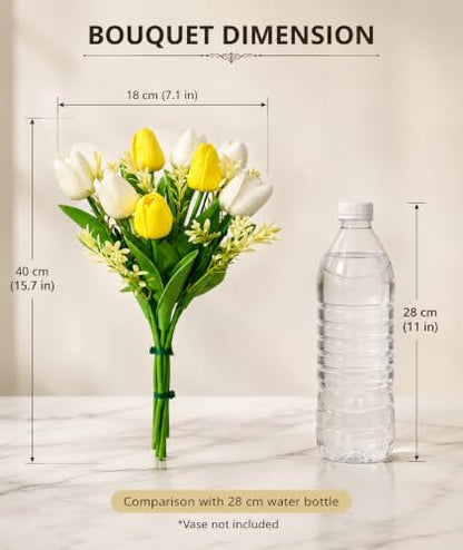 Image 3 of Divyakosh Artificial Flowers Bunch (Vase Not Included). Artificial Flower for Vase Flower Bouquet Gift, 8 Artificial Tulips (5 Ivory White & 3 Soft Yellow), Home Deﾌ…or for Living Room