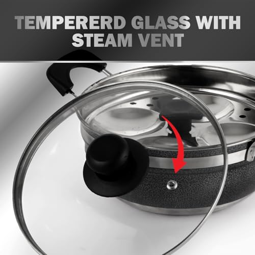 Image 5 of CELLO Magna Stainless Steel Idli Maker (2 Plates  1 Kadai) with Glass Lid For Kitchen | Riveted Sturdy Handle, Gas Stove & Induction Compatible, Tempered Glass Lid with Steam Vent, Easy to Cooking