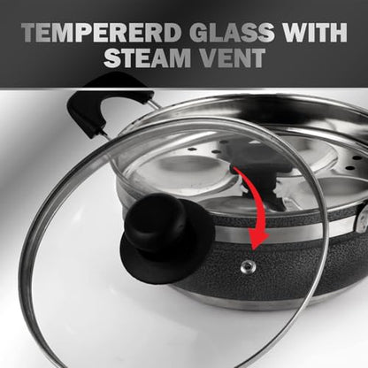 Image 5 of CELLO Magna Stainless Steel Idli Maker (2 Plates  1 Kadai) with Glass Lid For Kitchen | Riveted Sturdy Handle, Gas Stove & Induction Compatible, Tempered Glass Lid with Steam Vent, Easy to Cooking