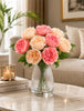 Image 1 of Default Title for the product Divyakosh Artificial Flower for Vase (10 Peony Flower Heads), Artificial Flowers Bunch (Vase Not Included), Luxury Floral Centerpiece for Living Room Dining Table Office Decor