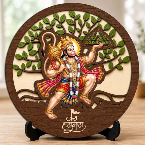 Image 1 of Default Title for the product Hanuman Ji Premium Wooden God Idol for Indoor Temple, Living Room Shelf, Work Desk & Puja Decor - 5x5 Inch