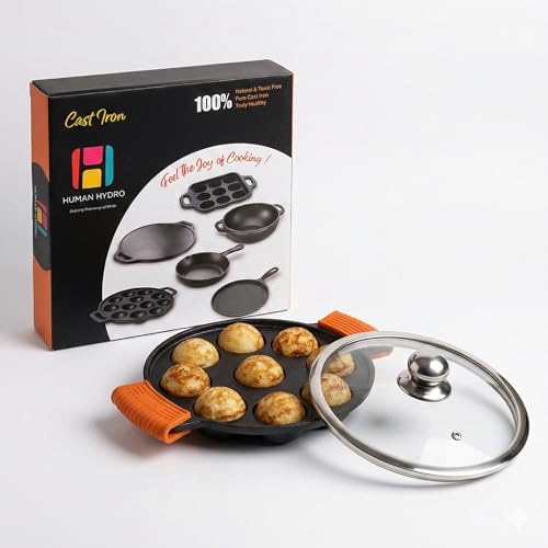 Image 8 of 9 Pit (Round) + Lid + Silicone Grips for the product Human Hydro Cast Iron Paniyaram Pan